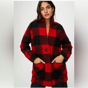 Aritzia Wilfred Free Sz S Off Duty Buffalo Plaid Red Black Wool Casual Jacket